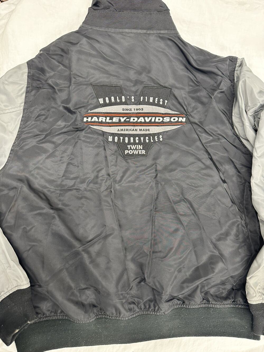 Vintage Harley-Davidson Motorcycle Bomber Jacket Men's XL Black Gray Nylon